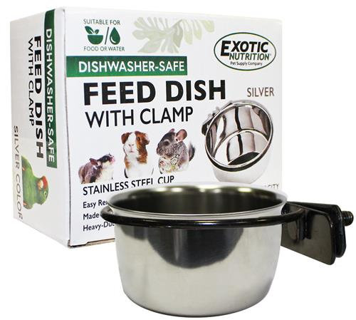 Edelstahlbecher mit Halter – langlebige Futter- und Wasserschale aus Metall – Zuckergleiter, Igel, Chinchillas, Ratten, Frettchen, Meerschweinchen, Kaninchen, Eichhörnchen, Vögel (284 ml, Silber)