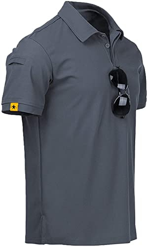 V VALANCH Golf Shirts for Men Summer Moisture Wicking Short Sleeve Polo Shirts Casual Tops Collared Shirt,Grey,L