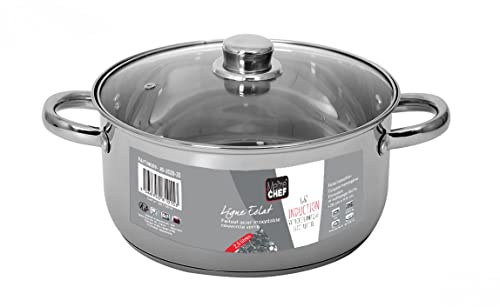 Faitout en Inox avec Couvercle en Verre, 2.5 L Capacité, 20cm Diamètre