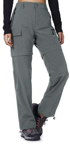 Cycorld Pantalones de Senderismo para Mujer, Convertible Secado Rápido Stretch Ligero Cremallera Fuera Pantalones con 5 Bolsillos Profundos(Gris Claro,M)