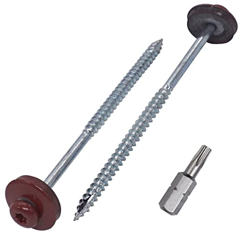 SKIR'CO (150 st) Målade 5,0 x 100 mm träskruvar med EPDM-brickor, takskruvar (Oxid röd RAL 3009)
