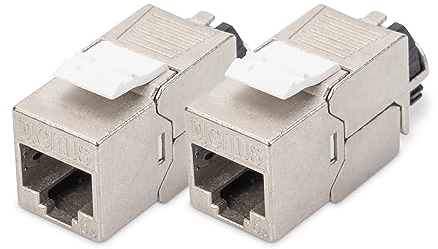 DIGITUS Modulo Keystone Cat-6A schermato - 2 pezzi - Jack RJ45 - 500 MHz 10GBase-T - AWG 26-22 - Progettabile - Con leva di bloccaggio - Montaggio senza attrezzi