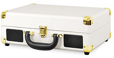 Victrola Journey – Tocadiscos portátil Tipo Maleta Bluetooth con Altavoces Integrados, 3 velocidades, Salida RCA y Jack para Auriculares (Blanco)