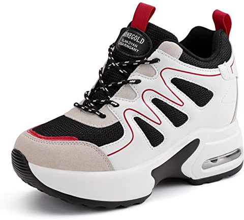 AONEGOLD® Sneaker con zeppa da donna, comode, traspiranti, scarpe sportive, da ginnastica, wedges, scarpe da tempo libero, con tacco a cuneo da 7 cm, Colore: rosso, 41 EU