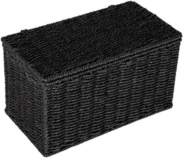 Household Essentials Small Handwoven Paper Rope Wicker Basket with Lid, Black