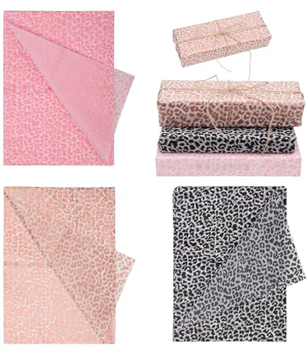 30 Ark Leopard Silkespapper, 50x70cm Cheetah Print Tissue Paper 3 Färger Presentförpackning Omslagspapper för Födelsedag Bröllop Festkonst DIY Crafts Supplies