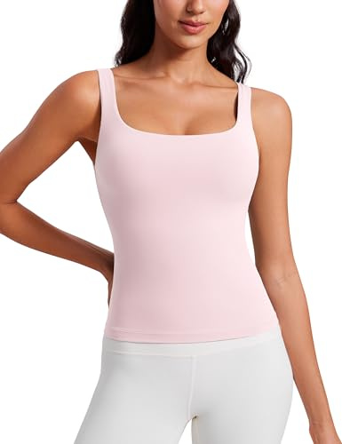 CRZ YOGA Butterluxe Scoop Neck Tank Tops | Light Support, Built in Bra, Removable Pads, Yoga, Extremely Soft, U Back, Wide Straps, for Women