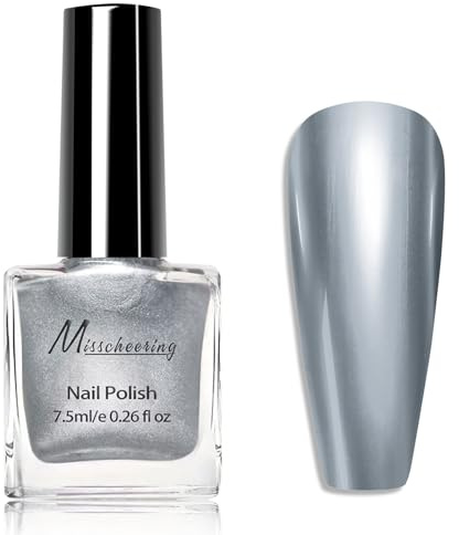 Metallic Nail Polish - Mirror Silver Nail Polish - Metal Gloss Chrome Nail Polish - 60 Seconds Quick Dry Nail Varnish - No Bake Reflective Nail Polish Long Last for Women Nail Art