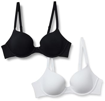 Amazon Essentials Soutien-Gorge Plongeant en Jersey de Coton avec Armatures Femme, Lot de 2
