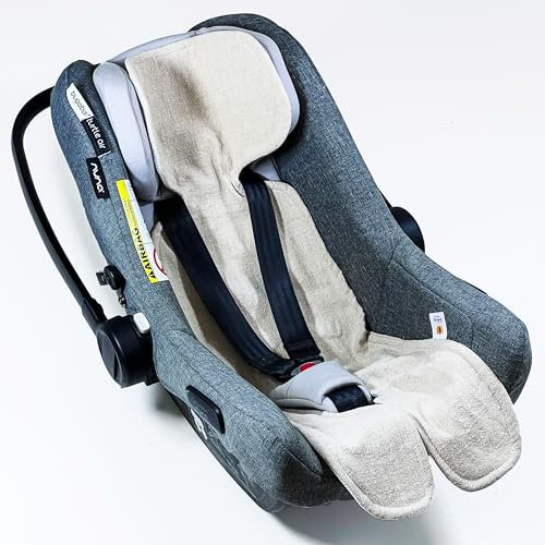 Atmungsaktive Sitzauflage für Babyschale Kinderautositz Kinderwagen Antischwitz, universal Gruppe 0+ (0-13kg) Gruppe I (9-18kg) 100% LEINEN BEIGE, Sitzeinlage Einlage Babyschale