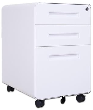 RUNZE765Z File Cabinet/Printer Stand Solid Color Office Storage Low Cabinet File Steel with Lock Storage Data Round Corner Filing Cabinet for Home Office(White)