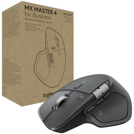 Logitech MX Master 4 for Business, mouse wireless con clic discreti, 8000 DPI, scorrimento MagSpeed, ricevitore Logi Bolt, Bluetooth, Actions Ring, tecnologia aptica, ricarica USB-C – Graphite