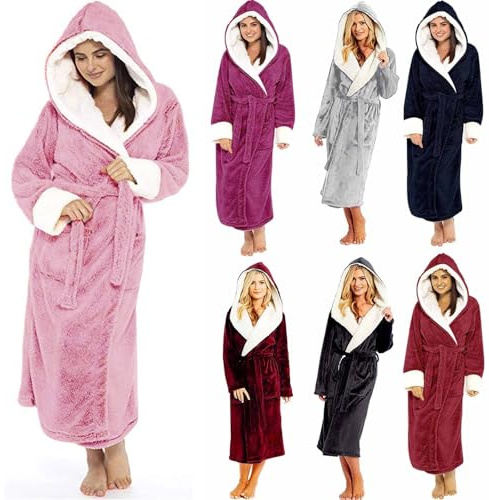 Badrock dam frotté med huva stora storlekar, morgonrock dam vinter morgonrock lång elegant loungewear långärmad badrock med huva varma badrockar mysiga hemmakläder plysch sovrock, svart, XXL