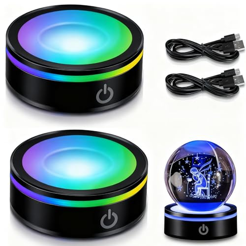 BAIFULAI 2 stycken LED-lampsockel, LED-lampor, 6 färger runda LED-lampor, displaybas showstativ med känslig touch-strömbrytare ljusbas, LED-lampbas för kristallglas konstdisplay