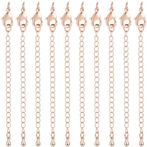 Beebeecraft 1 Scatola da 20 Pezzi Estensori per Collane Fermagli da 65mm Colore Oro Rosa Estensori per Bracciali con Chiusura A Moschettone Estensioni per Catene A Coda per Collane Bracciali