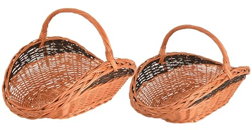 Aqbau® Lot de 2 paniers en osier pour bois de chauffage – Paniers à bûches naturels faits main, avec poignée – Range-bûches déco pour cheminée 58x35cm, 62x42cm