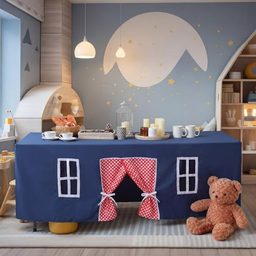 Oudain 10ft x 7.5ft Large Tablecloth Playhouse for Kid, Polka Dot Play Fort