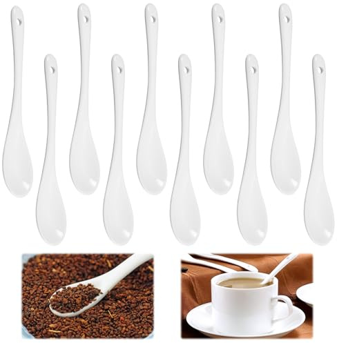 10 Pezzi Set Cucchiaini da Caffè Ceramica, 13 x 2,5 cm Cucchiaini da Dolce Particolari, Multiuso Cucchiaio in Ceramica, Eleganti Mini Spoons Particolari, Cucchiaio in Porcellana per Caffe Dessert