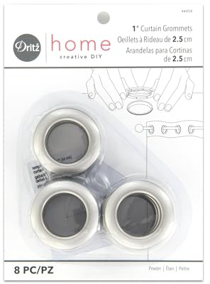 Dritz 1-Inch Inner Diameter Plastic Curtain Grommets, Pack of 8, Pewter