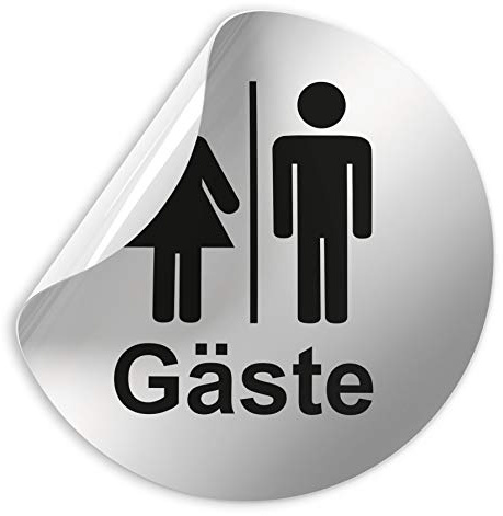 'PVC Panneau – Plaque de Porte WC invités 110 mm argent/noir autocollant. Pro Collage PVC. Panneau Toilettes WC