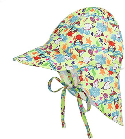 LACOFIA Baby Sun Protection Beach Hat Toddler Super Soft Adjustable Flap Cap Kids Summer Visor Cap Crab 2-5 Years