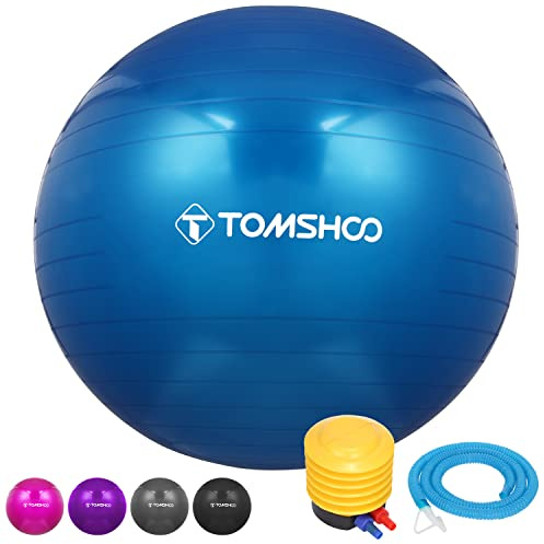 Tomshoo Anti-Burst Yoga Ball, Thickened Stability, Balance Ball, Pilates, Gymnastics Ball, 45/55/65/75cm, Free Air Pump