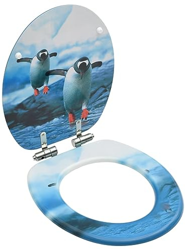 vidaXL Toilettensitz mit Soft-Close Deckel Toilettendeckel WC Sitz Klodeckel Klobrille Absenkautomatik Badezimmer MDF Pinguin-Design