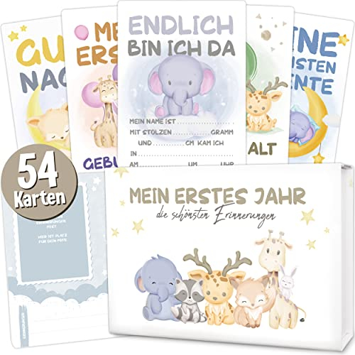 54 Emadele Premium Baby Meilensteinkarten Malou für Junge und Mädchen inkl. Geschenkbox. Ideale Geschenkidee zur Geburt, Babyparty und Schwangerschaft