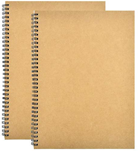 Fodlon 2pcs Carnet Note Spirale,200 GSM / 140 pages Cahiers de Croquis,A4 Sketch Bloc Spiralé pour Garçons Filles Peinture Aquarelle, Journalr, Dessin Paysage (Couverture Kraft)