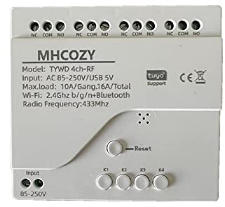 MHCOZY Módulo de interruptor de relé de contacto seco inalámbrico WiFi inteligente de 4 canales USB 5V CA 85-250V, control remoto de la aplicación Tuya Smart Life, funciona con Alexa Google Home