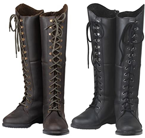 Lazura - Winter Reitstiefel für Damen Perth | warme Damenstiefel zum Reiten | Stiefel aus echtem Leder & mit Teddyfell | Schnürstiefel mit Reißverschluss hinten | Winterstiefel in braun | Größe 38