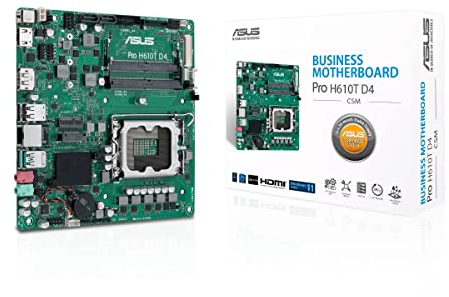 ASUSK Pro H610T D4-CSM Business-Mainboard Sockel Intel LGA 1700 (Thin Mini-ITX, PCIe 4.0, DDR4, HDMI, DisplayPort, USB-A USB 3.2 Gen2), Schwarz, 190373, 90MB1AM0-M0EAYC