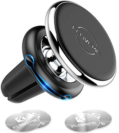 FLOVEME Magnetic Phone Car Mount in Car Phone Holder Air Vent Magnet 4 Metal Plates Universal Mobile Phone Holders for Cars Compatible with iPhone 11 8 7 X Xr Xs SE Samsung S20 S10 S9 [Silver]