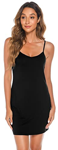 Vlazom Combinacion Interior Mujer Vestidos Cortos, Enaguas para Vestidos de Modal, Camisones de Mujer Verano con Correas Ajustables M,Negro
