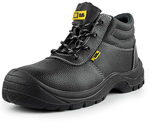 BLACK HAMMER Sicherheitsstiefel Herren Arbeitsschuhe Leder Stahlkappe Leichtes Schuhwerk S3 SRC 1400 Schwarz (46 EU)