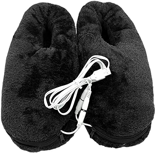 Furry USB Heated Slippers Foot Warmer for Men Women Elderly, Plush Electric Heating Shoes Cozy Foot Warming Cushion Winter Cold Foot Heater Portable Feet Warmers for Night Sleep Office Home Use
