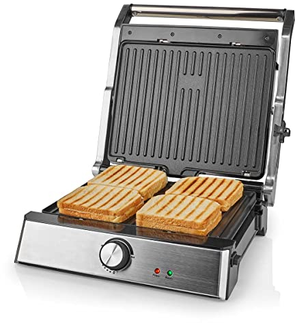 Ex-Pro 2-in-1 Electric Panini Press & Grill, Fold-Out, 2000W Large Fit Grill with Non-Stick Reversible Plates, Adjustable Temperature Control & Drip Tray