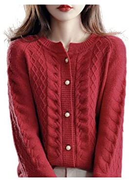 Veraing Cardigan damer kashmir cardigan vår ny stor storlek tvinnad kappa avancerad kashmir tröja skjorta lös kvinnor jacka tjock topp diamant röd, M, Röd
