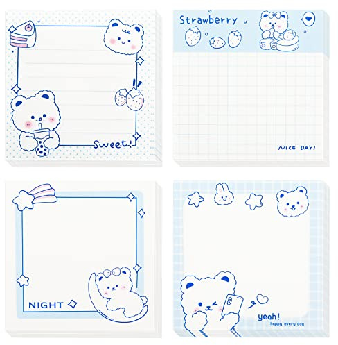 TIESOME Mignon bloc-note adhésif 320 feuilles Kawaii ours pour filles étudiants école bureau (4 blocs 80 feuilles/pad) (Style A)