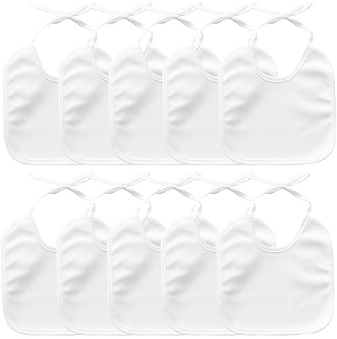 TNSLAND 10 Stück Baby Lätzchen zum Bemalen 18 * 20cm Baby Lätzchen Bemalen Weiß Sabberlätzchen Wasserdicht Halstücher Baumwolle Babylätze Anmalen Babylätzchen zum Binden für Babyparty Spiele