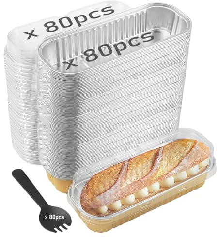 HAKZEON 80 Set 240PCS Mini Aluminum Foil Loaf Pans with Lids Accessories, 6.8oz 200ml Rectangle Loaf Foil Tin Liners, Aluminum Foil Bread Container for Baking Brownie Cake Bread, Gold