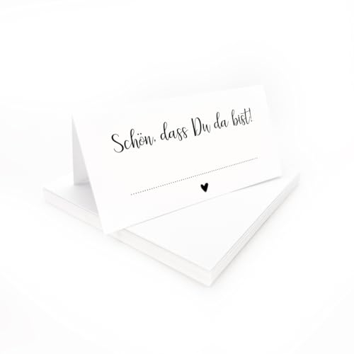 Tischkarten weiß Schön, dass du da bist | 25, 50, 100 Stück | zum selbst beschriften | Namensschilder, Platzkarten, Tischkarten | für Hochzeit, Geburtstag uvm (100)