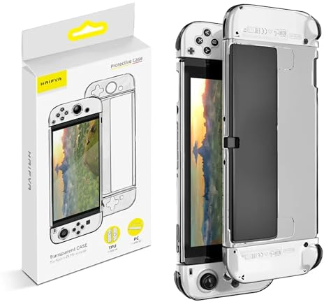 König Design Transparente Hülle für Nintendo Switch OLED, Clear Dockable Shell Kompatibel mit Switch OLED und Joycon Controller, Komfort Grip Case mit Stoßdämpfung und Anti-Scratch Design