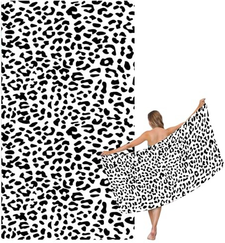 Large Quick Dry Microfibre Beach Bath Towel for Adult,Black White Leopard Print Sand Free Beach Towel with Bag,Lightweight Gym Yoga Sports Towel,Compact Travel Summer Beach Towel for Women Men