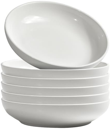 homEdge Set di 6 ciotole per pasta, in porcellana, per insalata, zuppa, spaghetti, pasta, colore bianco