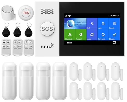 PGST Alarmanlage,4,3-Zoll-Voll-Touchscreen-Hausalarmsystem, WLAN, GSM Sicherheit, Einbrecher System kabellos, Sicherheitssets für zu Hause, erweiterbar – kompatibel mit Alexa, Google Assistant