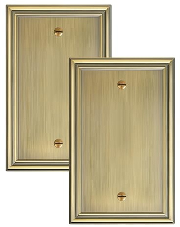 TREEWELL 2-Pack Single Blank Wall Plates, Durable Solid Zinc Alloy Blank Outlet Covers, Decorative Antique Brass Wall Plate Cover for Unused Outlets/Switches, Corrosion Resistant