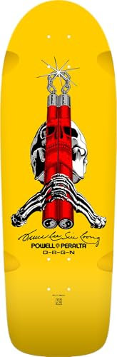Powell Peralta Bruce Lee Skull & Nunchucks Collab Skateboard Deck, Yellow, 10 x 30