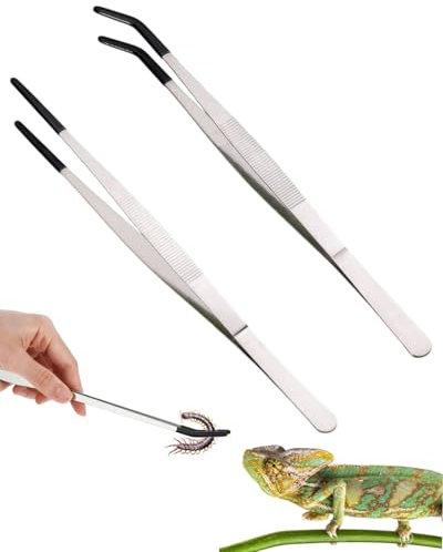 MYGLOAR 2er Pack Aquarium Pinzette Futterpinzette Aquarium Futterpinzette 30cm, Gerade Pinzette und Gebogene Pinzette Reptilien Futterpinzette Terrarium Futterspender für Aquarium Silber