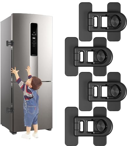 ChAusa 4 Pezzi Lucchetto Frigorifero Bambini Blocca Finestre Per Bambini Blocca Cassetti Per Bambini per Frigorifero,Armadio,Porta,Finestra,Blocco di Sicurezza per Bambini con Adesivo Forte(Nero)
